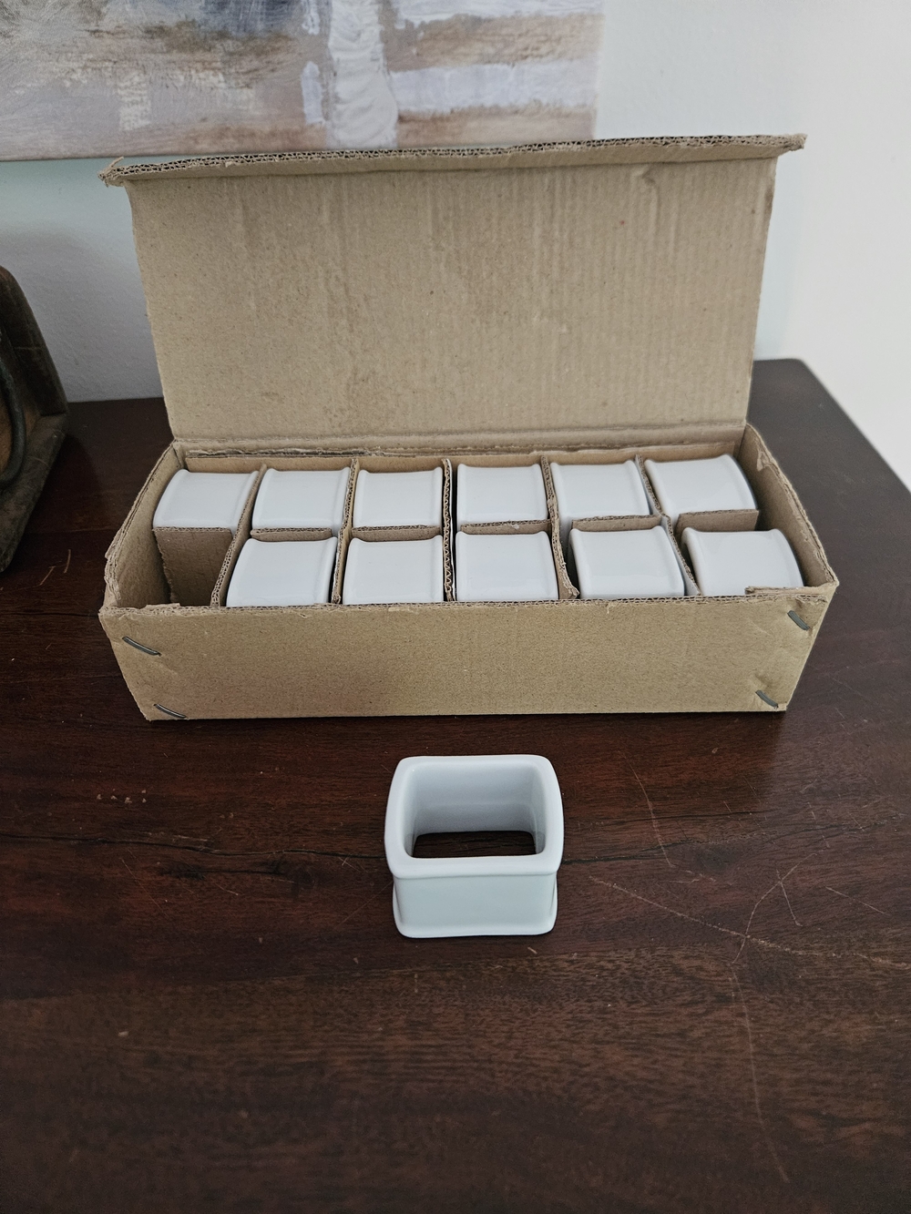 Crate&Barrel White Ceramic Square Napkin Rings - Set of 12